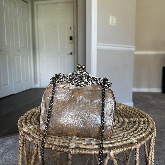 Patricia Nash Florence Crossbody Metallic Glitter Brown Rose Gold Chain Bag - Picture 2 of 9